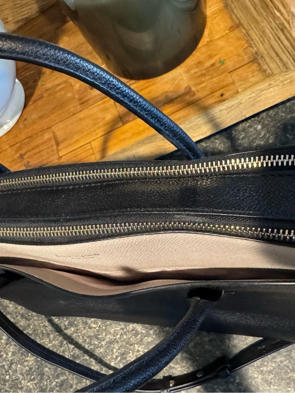 kate spade Black and Taupe Pebbled Leather Laptop Bag